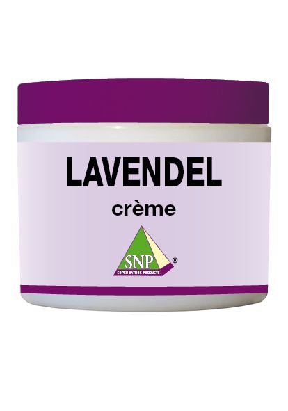 SNP lavendel body creme jar showing the 100g container with lavender scent, smooth texture, and brand label on the packaging.