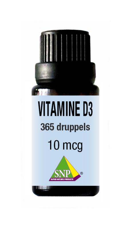 SNP Vitamine D3 365 drops in 10ml bottle, natural vitamin supplement with dropper for daily intake.