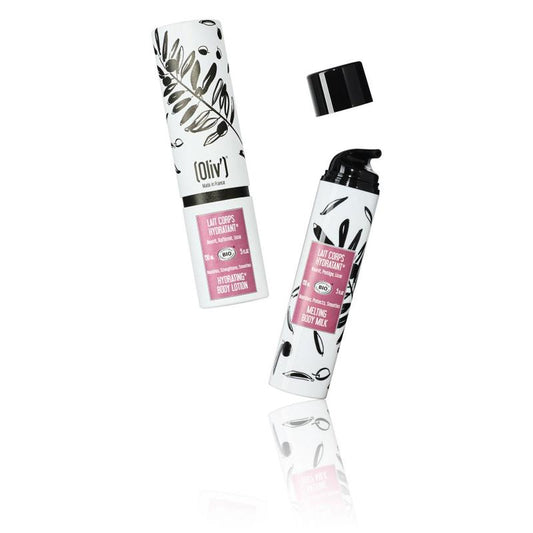 Oliv Bio hydraterende bodylotion in 150ml tube, smooth texture and natural ingredients for nourishing skin.