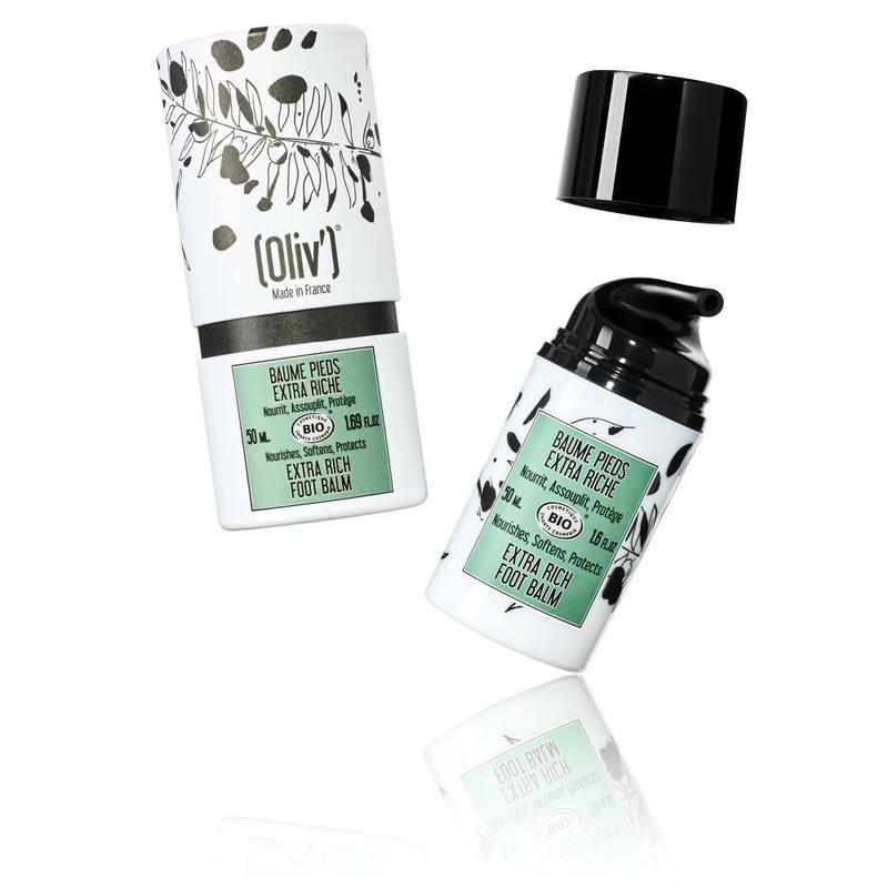 Oliv Bio extra rijke voetbalsem in 50ml tube, natural foot care product with nourishing ingredients for healthy feet.