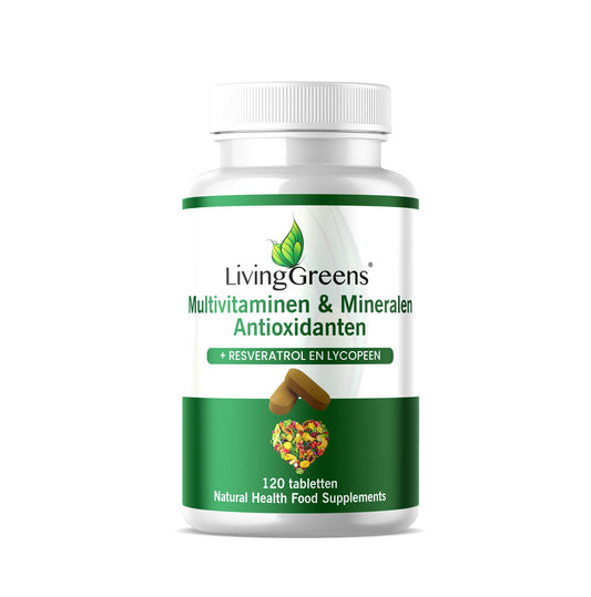 Livinggreens multivitamin and mineral supplement in a bottle of 120 tablets, dietary antioxidant vitamins and minerals.