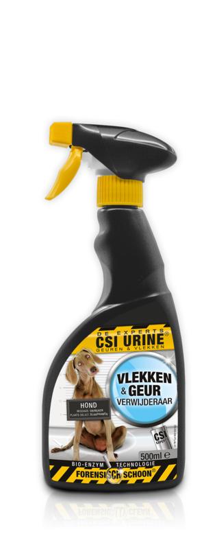 Csi Urine Puppy Spray in a 500ml bottle, cleaning solution for urine stains and odors on carpets and fabrics.