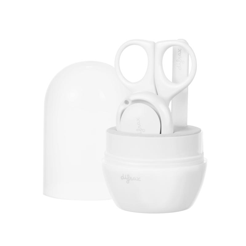 Difrax baby and toddler manicure set in luxe white with grooming tools for gentle nail and skin care.