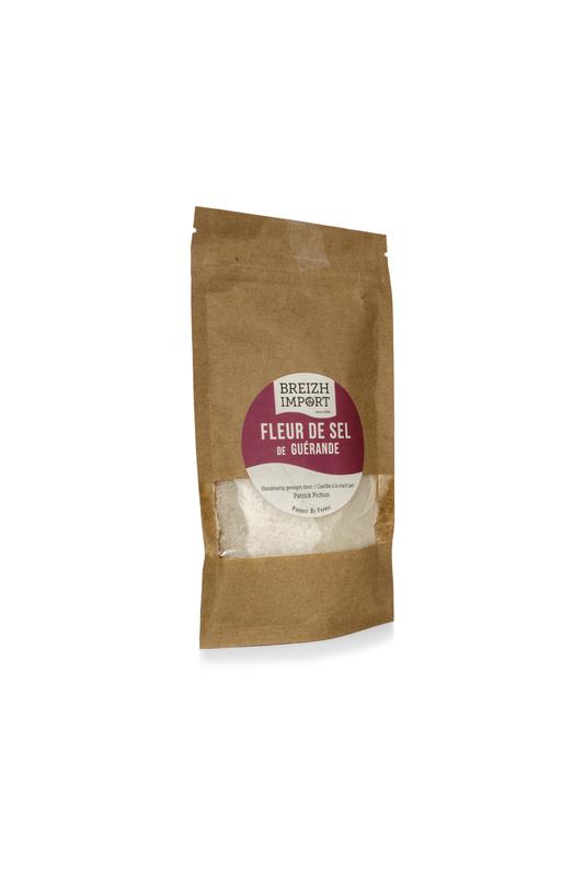 Breizh Import Celtic Fleur de Sel refill 125g, natural sea salt with flaky crystals, ideal for culinary use.