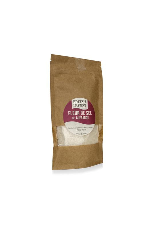 Breizh Import Celtic Fleur de Sel refill 125g, natural sea salt with flaky crystals, ideal for culinary use.
