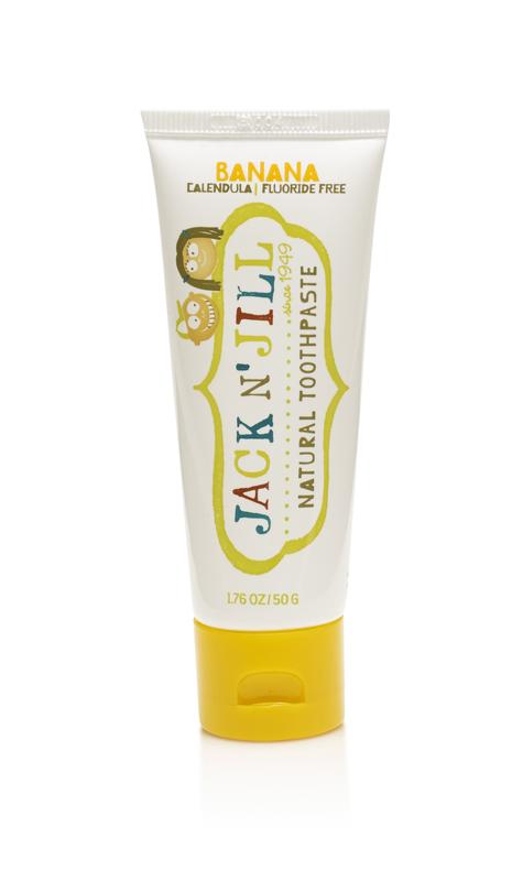 Jack N Jill Natural Banana Toothpaste in 50g tube, featuring bright packaging and a banana flavor for kids' oral care.