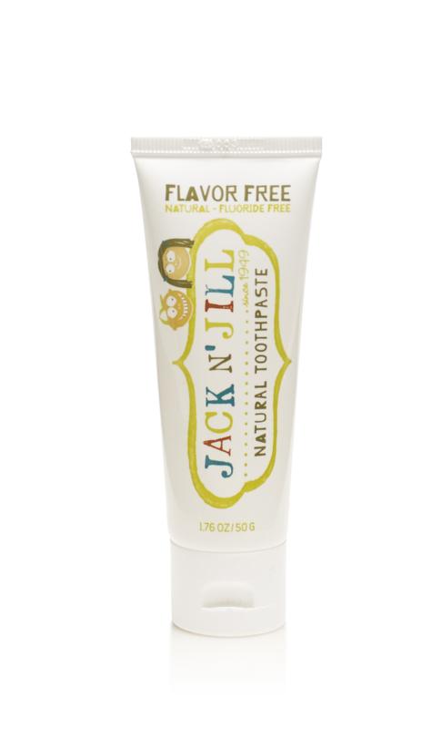 Jack N Jill Natural toothpaste in 50g, flavor-free, showing the toothpaste tube with minimal branding and plain packaging.