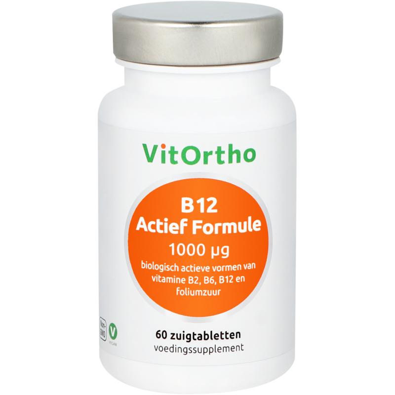 VitOrtho B12 Actief 1000 mcg vitamine zuigtabletten, natural supplement in blister pack, vitamin B12 supplement for energy support