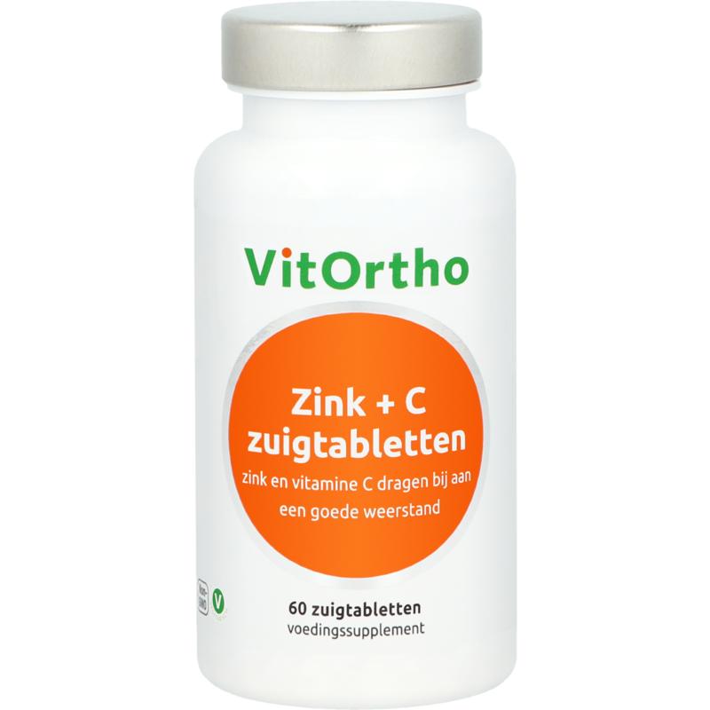 VitOrtho Zink + C mineral multivitamin lozenges in a blister pack, featuring zinc and vitamin C for immune support.