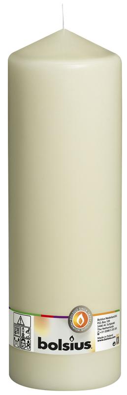 Bolsius ivory stomp candles 300/98 in a set of 1, showing a tall, cylindrical candle with a smooth surface and wick.