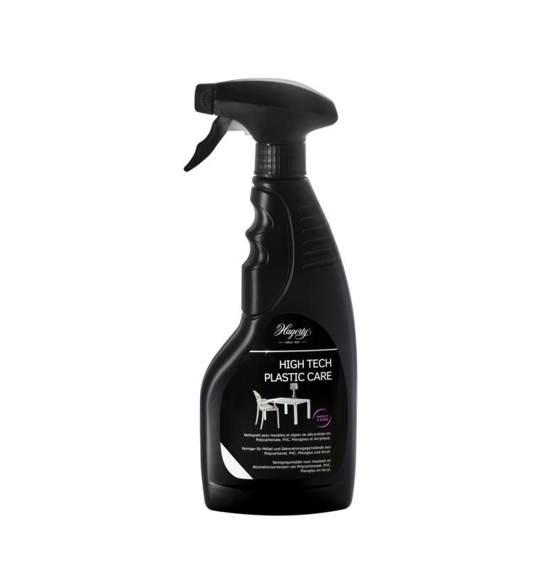 Hagerty High Tech Plastic Care spray bottle, 500ml, for cleaning and protecting plastic surfaces in automotive or household use.