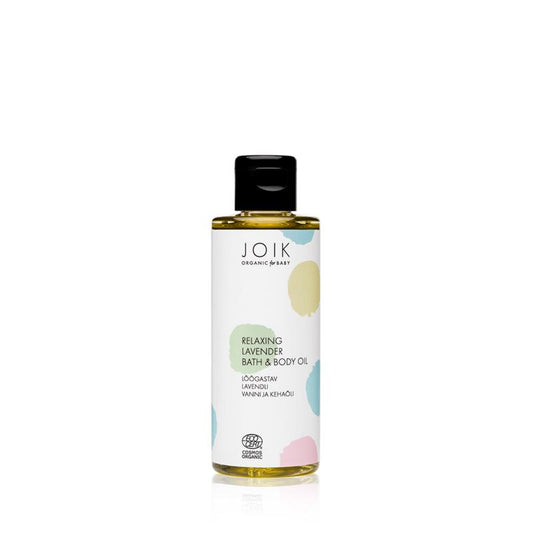 Joik Organics baby relaxing lavender bath and body oil in 100ml bottle, gentle organic skincare for infants and toddlers