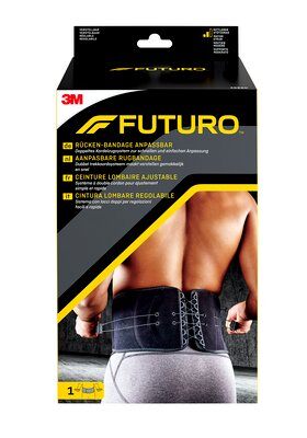 Futuro brand adjustable bandage in a box, flexible and supportive medical bandage for joint and muscle protection.