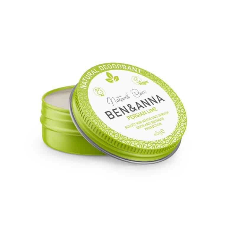Ben & Anna natural deodorant creme in Persian Lime scent, 45g, featuring a smooth application and fresh citrus fragrance.