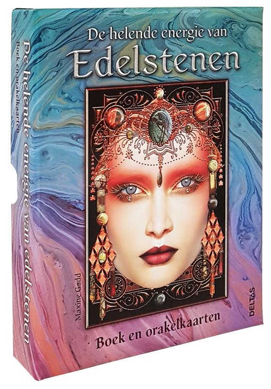 Deltas Helende energie edelstenen boek and card set with illustrations and text on healing crystals and energy work.