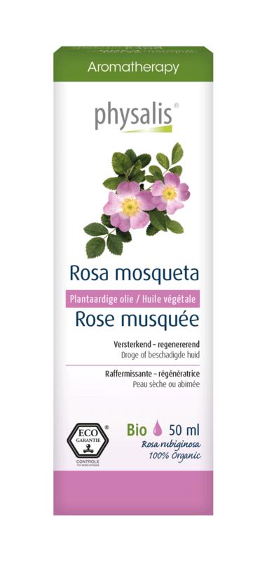 Physalis Rosa Mosqueta Bio facial skincare bottle, 50ml, with a white cap and label, displayed on a plain background.