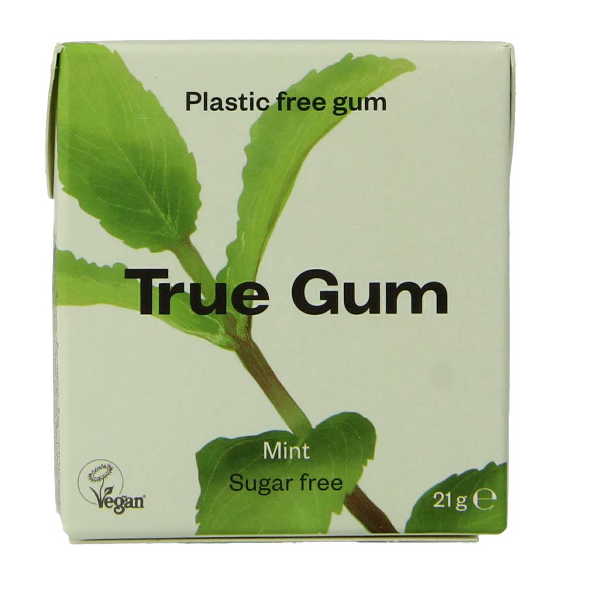 True Gum Mint sugar-free candy package showing the 21g box with mint-flavored chewy gum pieces inside.