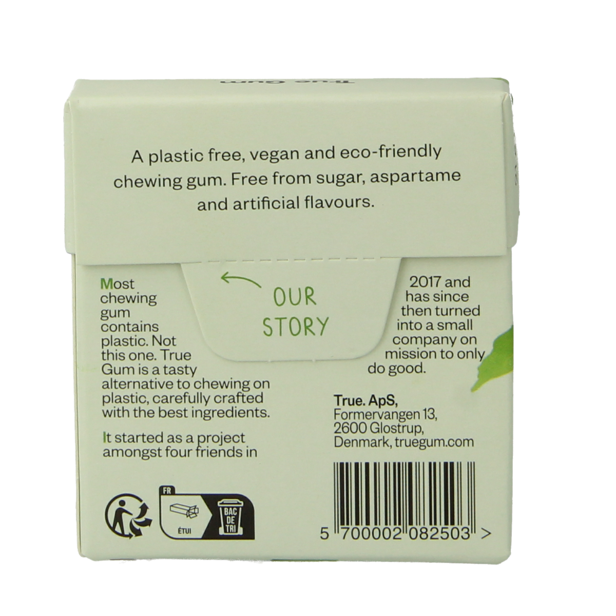 True Gum Mint sugar-free candy in 21-gram package, featuring fresh mint flavor and colorful packaging.