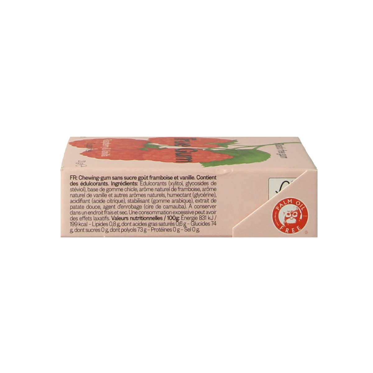 True Gum Raspberry and vanilla flavored snoepgoed in 21g package, showcasing colorful gum pieces with raspberry and vanilla scent.