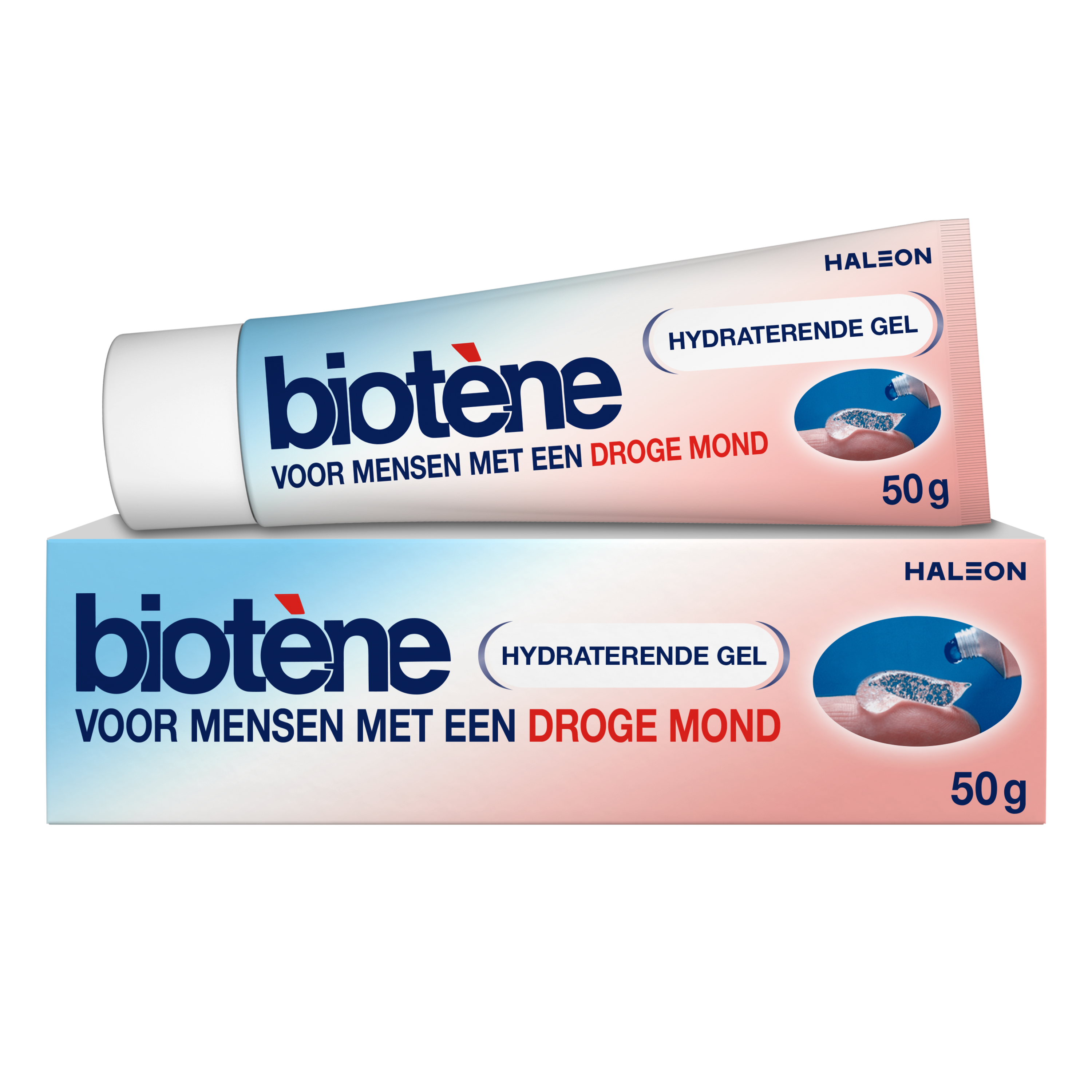 Biotene Oralbalance gel in 50g tube, soothing dental gel for dry mouth, with gentle, hydrating formula.