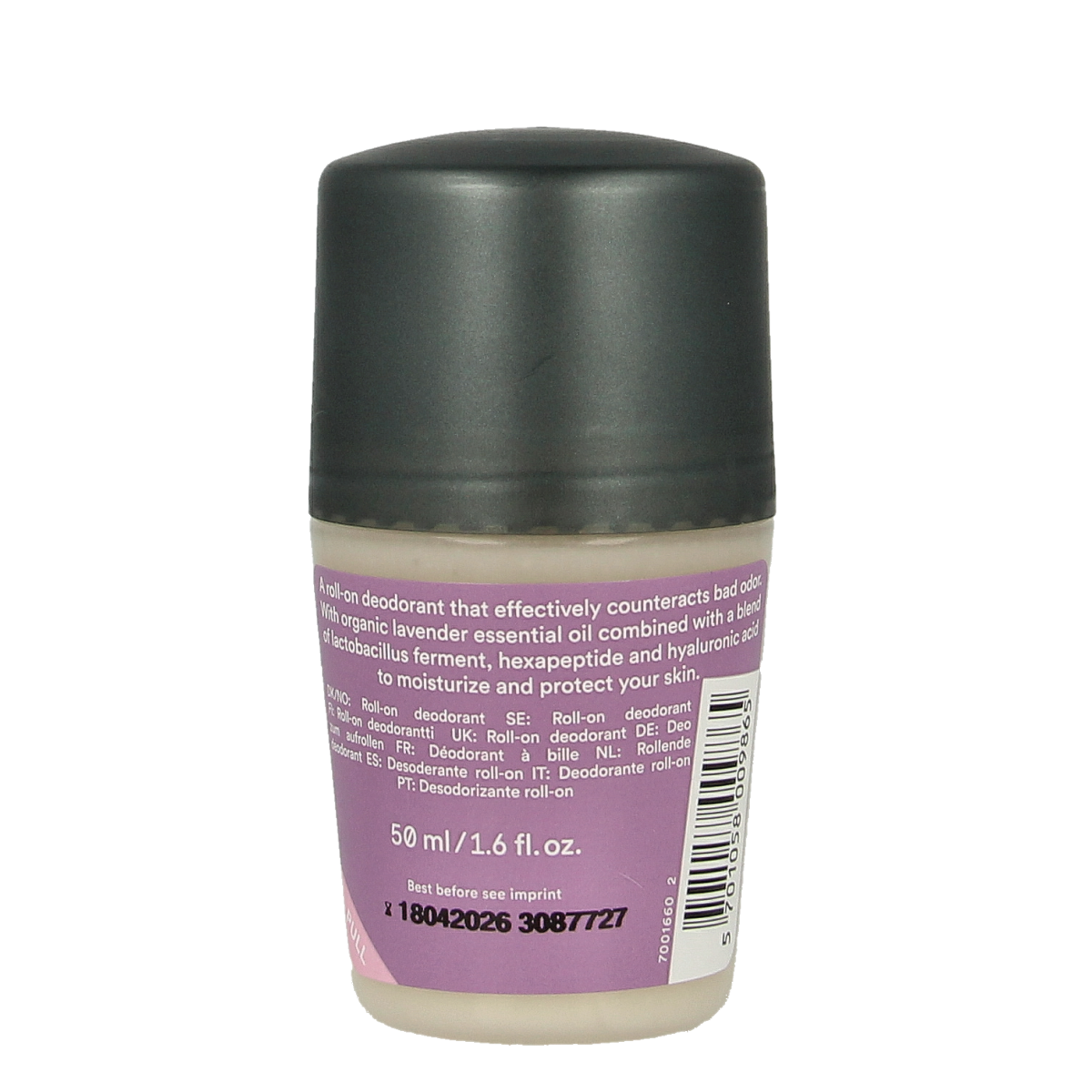 Urtekram lavender deodorant creme in a 50ml container with lavender plant illustration on the packaging.