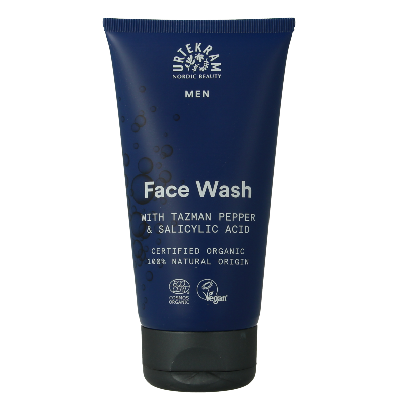 Urtekram Men gezichtsverzorging face wash in 150ml bottle, showing the product label and packaging for men's skincare.