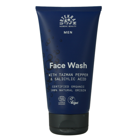 Urtekram Men gezichtsverzorging face wash in 150ml bottle, showing the product label and packaging for men's skincare.
