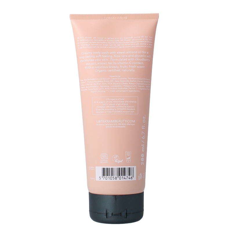 Urtekram Nordic Berry creamy body wash in 200ml bottle, showing the product label and packaging.