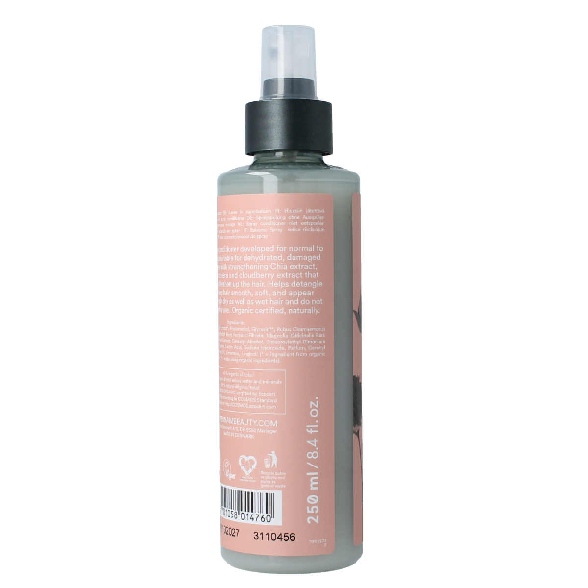 Urtekram Nordic Berry spray conditioner for normal to dry hair, 250ml, with berry extract and nourishing hair care ingredients.