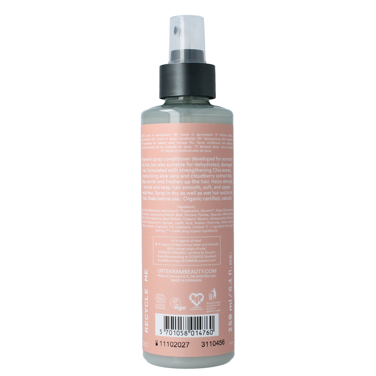 Urtekram Nordic Berry spray conditioner for normal to dry hair, 250ml, hair care product with berry extract for moisture.