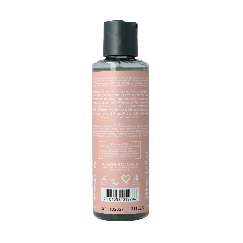 Urtekram Nordic Berry Powder Shampoo for hair care, 250ml bottle with natural berry extract.