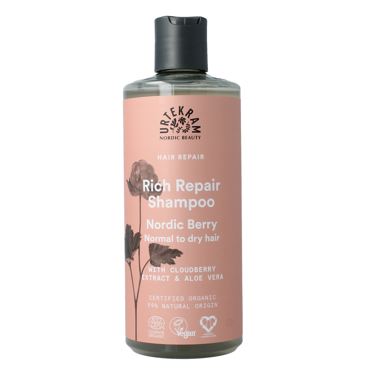 Urtekram Nordic Berry shampoo for normal to dry hair, 500ml, natural hair care product with berry extract.