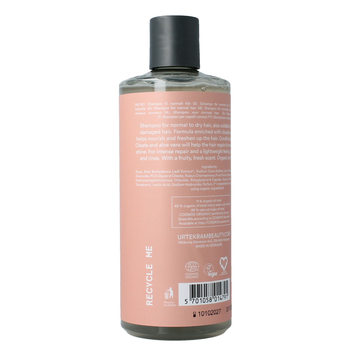 Urtekram Nordic Berry Shampoo for normal to dry hair, 500ml, natural hair care product with berry extract and gentle cleansing formula.