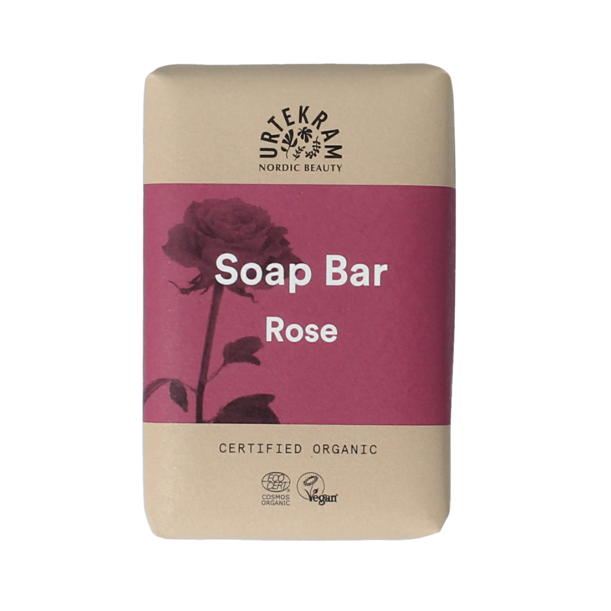 Urtekram Rozen bio zeep stukje, 100g, natural rose soap bar with floral scent and organic ingredients.