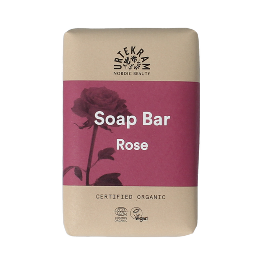 Urtekram Rozen bio zeep stukje, 100g, natural rose soap bar with floral scent and organic ingredients.