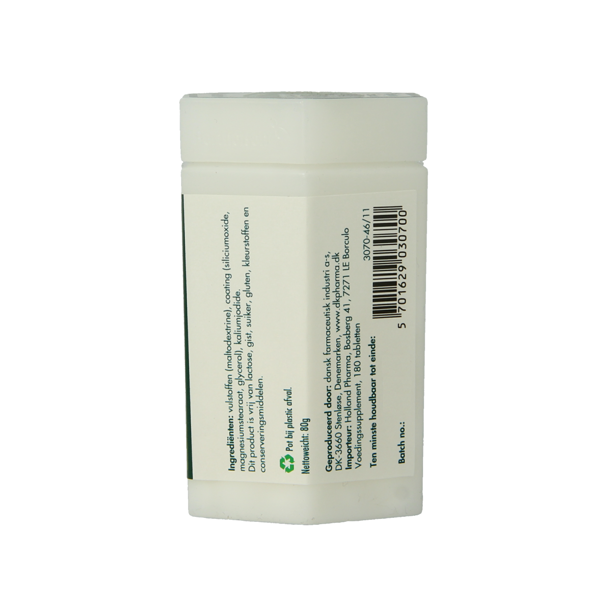 Berthelsen mineral Jodium kaliumjodide 225mcg tablets, 180 count, showing the supplement packaging and tablets.