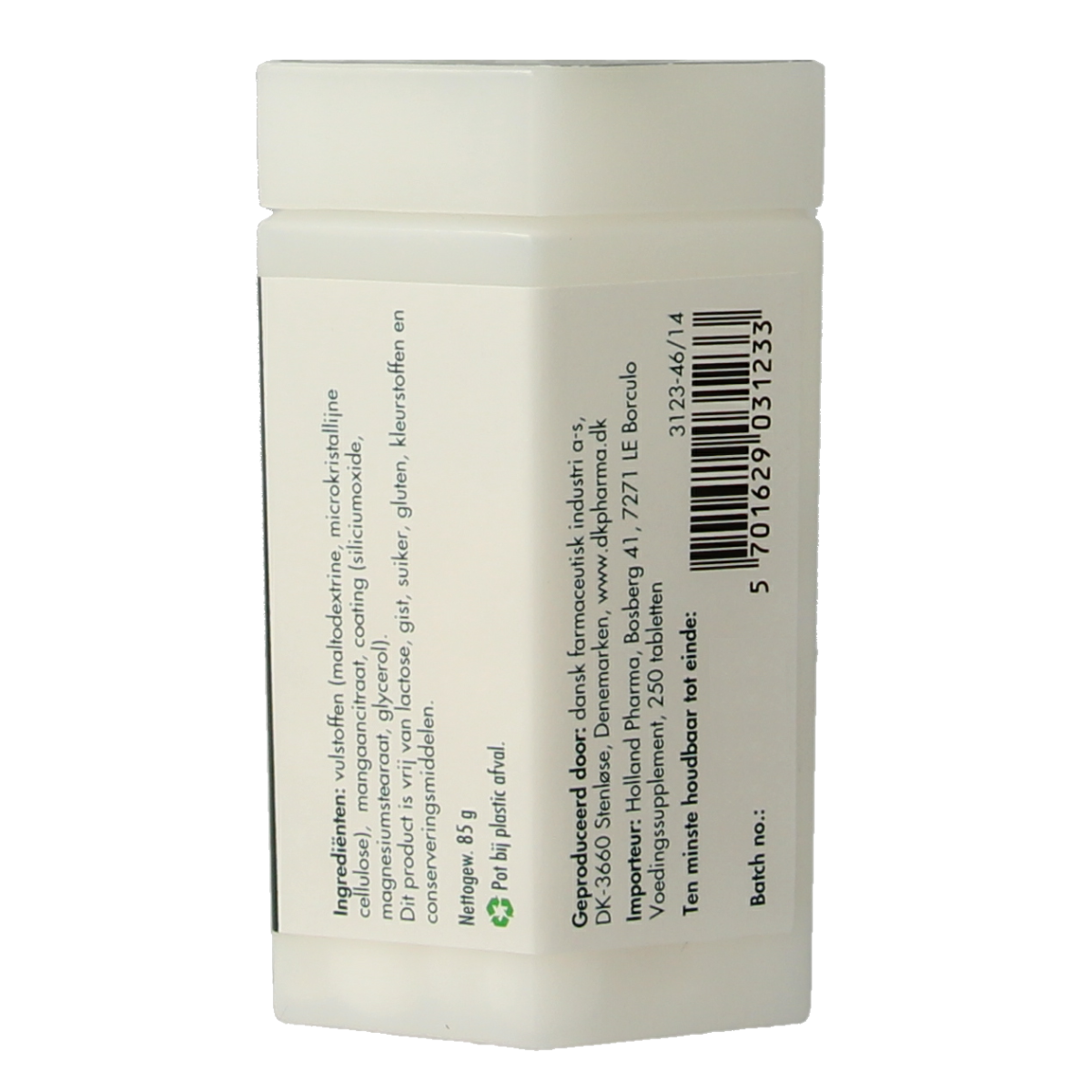 Berthelsen Mangaan Citraat mineral supplement tablets, 3.75mg, 250 count, showing a bottle of mineral tablets.