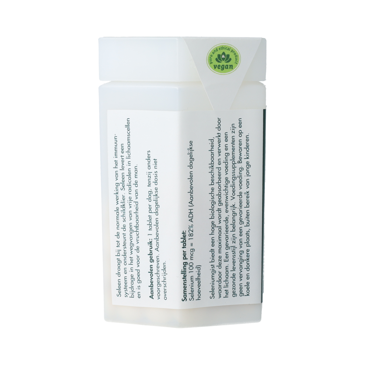 Berthelsen Selenium 100mcg mineral supplement tablets, showing a close-up of the supplement bottles and tablets.