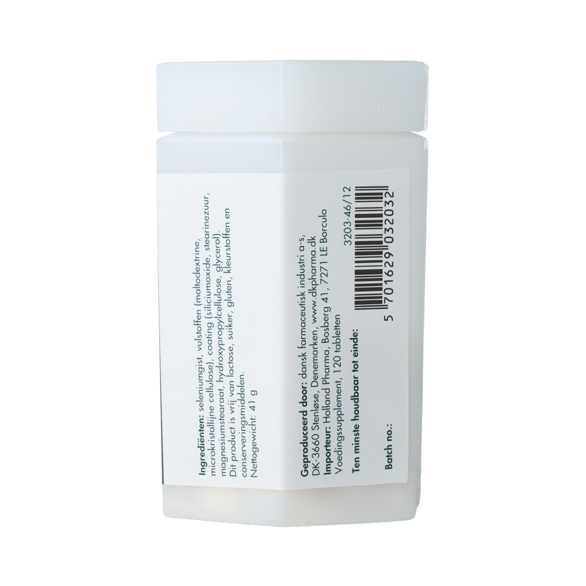 Berthelsen Selenium 100mcg mineral supplement in a bottle of 120 tablets, shown in a close-up of the product packaging.