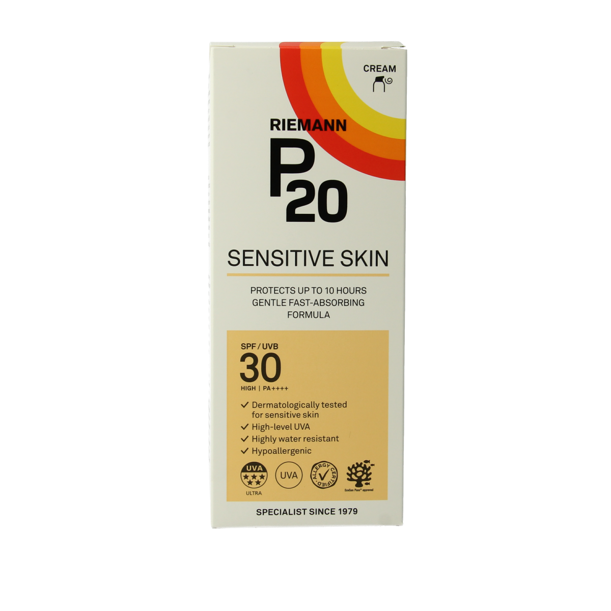 P20 Sensitive lotion SPF30 sun protection lotion in 200ml bottle, gentle formula for sensitive skin, by P20.