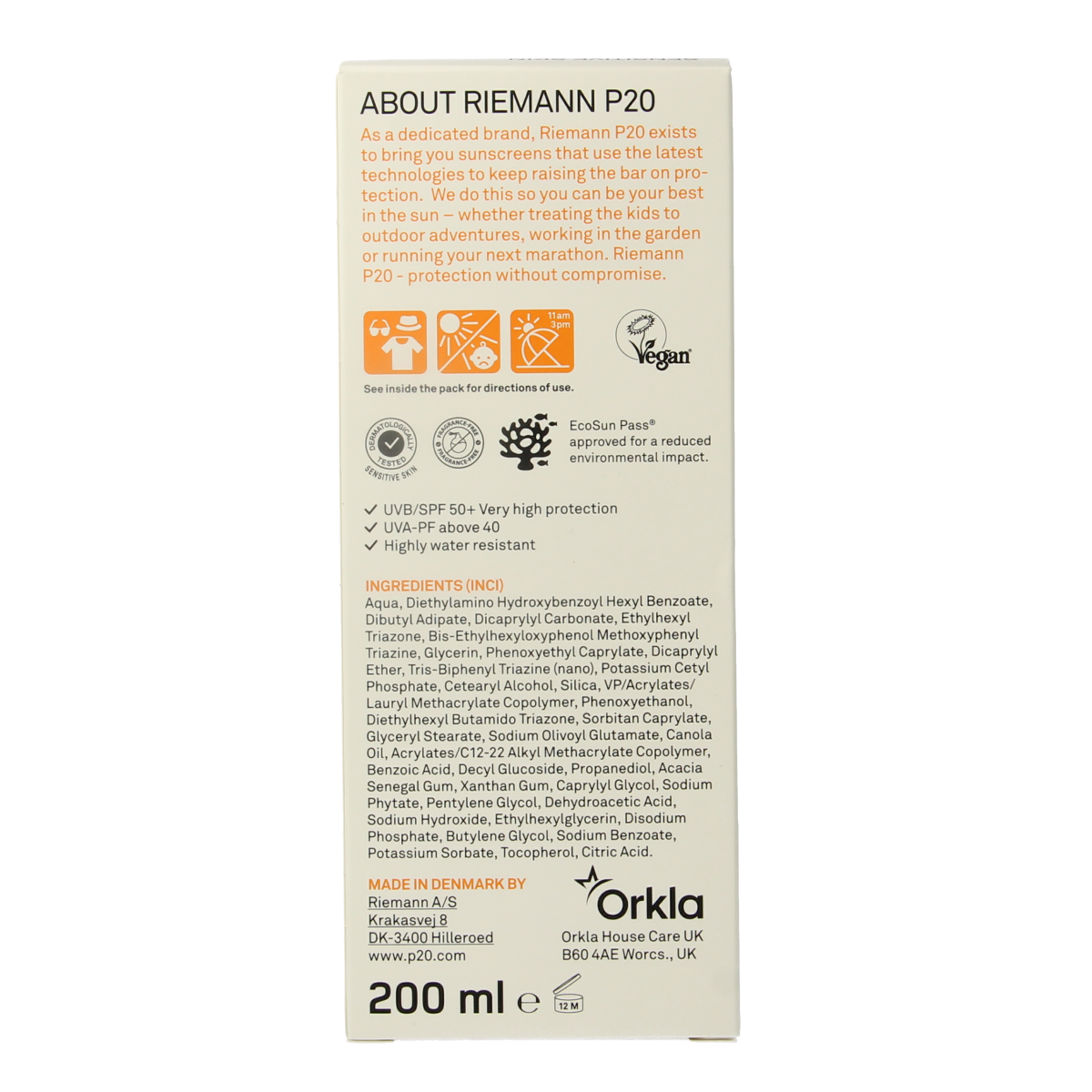 P20 Sensitive SPF50+ sun lotion in a 200ml bottle, gentle sunscreen for sensitive skin by P20.
