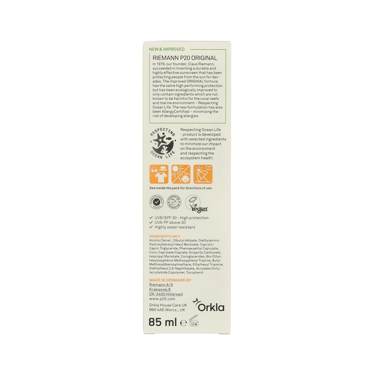 P20 Original SPF30 sun spray bottle, 85ml, with outdoor sun protection for skin.