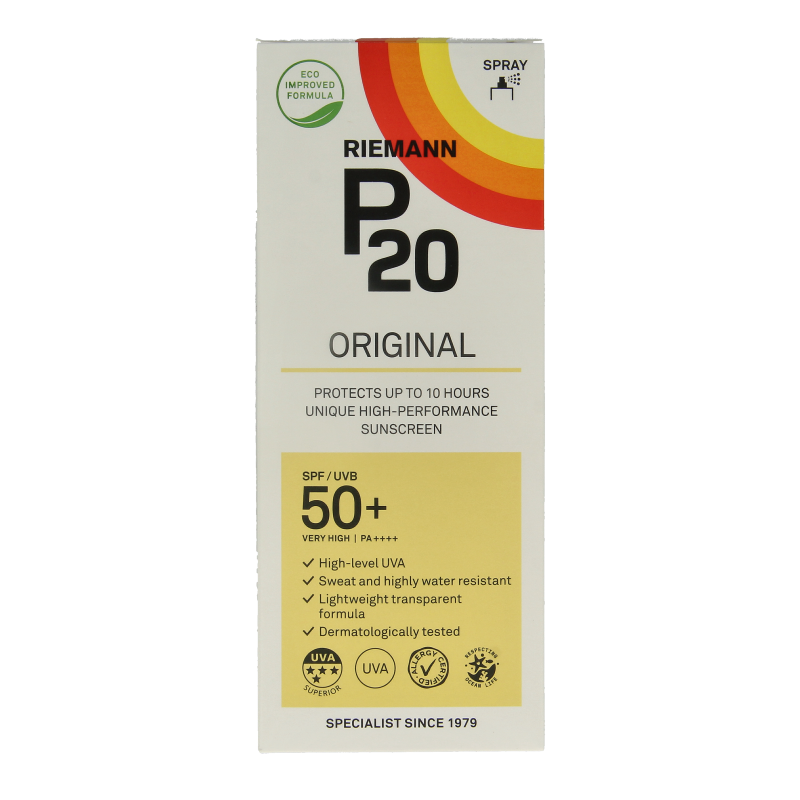 P20 Original SPF50+ spray bottle with 175ml of sunscreen, outdoor sun protection product from P20.