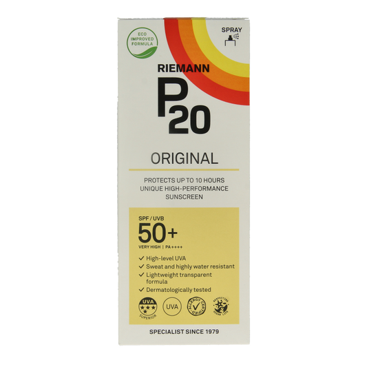 P20 Original SPF50+ spray bottle with 175ml of sunscreen, outdoor sun protection product from P20.