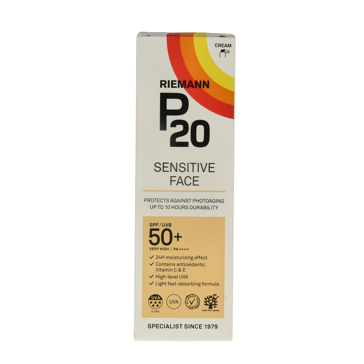 P20 Once a day face cream SPF50 in 50g jar, nourishing sun protection moisturizer with broad-spectrum SPF.