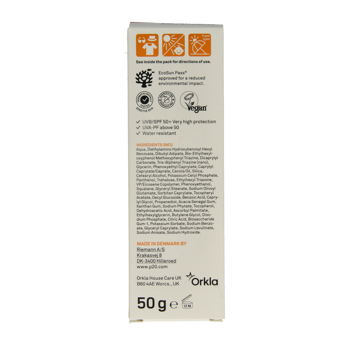 P20 Once a Day Face Creme SPF50 in 50g jar, hydrating sunscreen with sun protection for daily facial skincare.