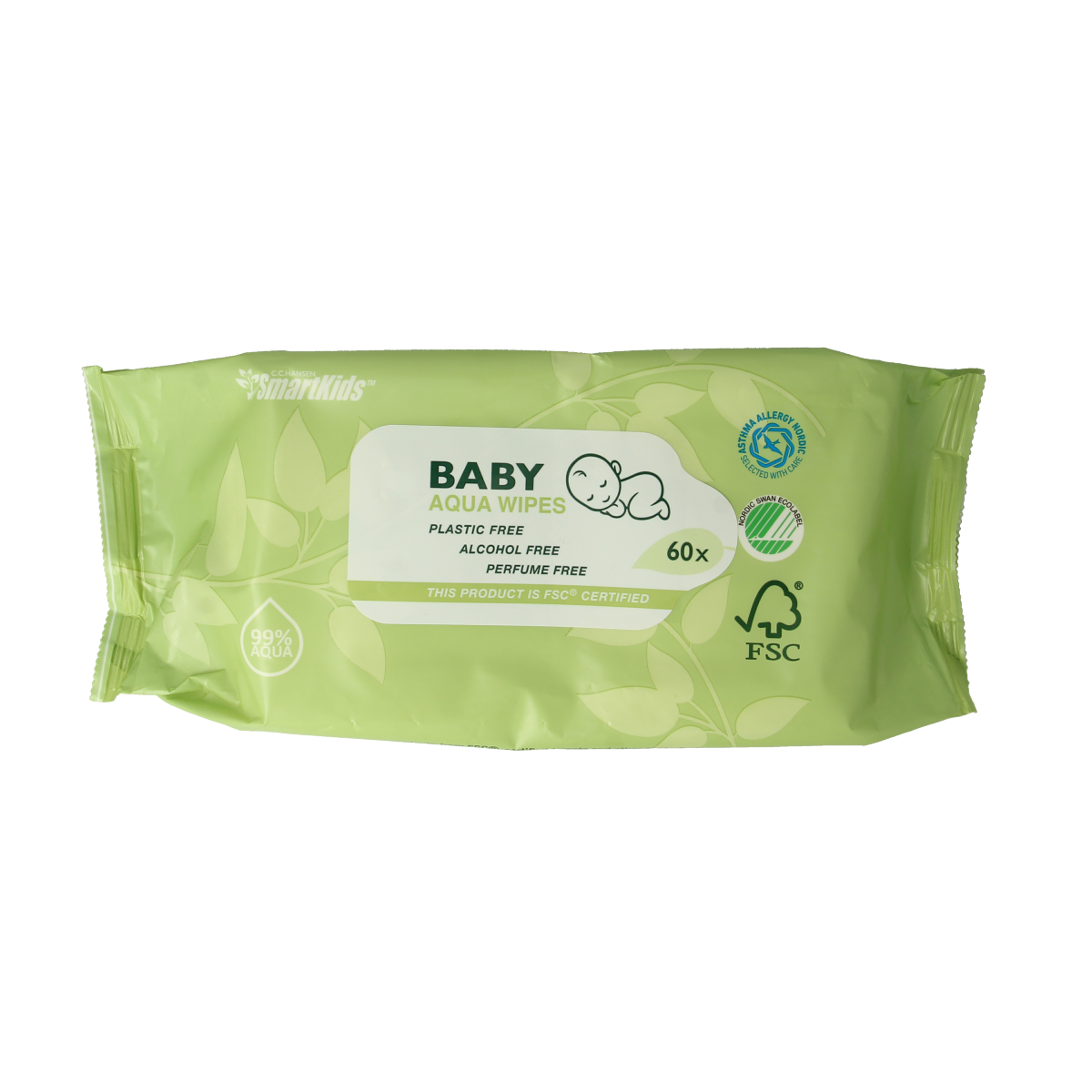 Smartkids baby aqua wipes in a pack of 60, soft and gentle for sensitive skin, suitable for infants and toddlers