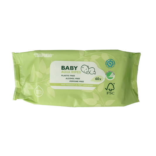 Smartkids baby aqua wipes in a pack of 60, soft and gentle for sensitive skin, suitable for infants and toddlers