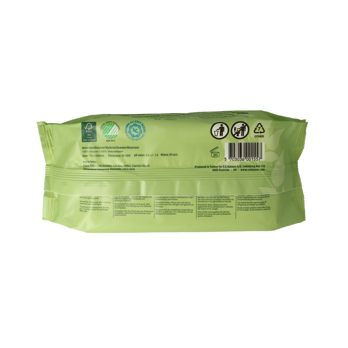 Smartkids baby aqua wipes in a pack of 60, soft and gentle for sensitive skin, suitable for diaper changes.