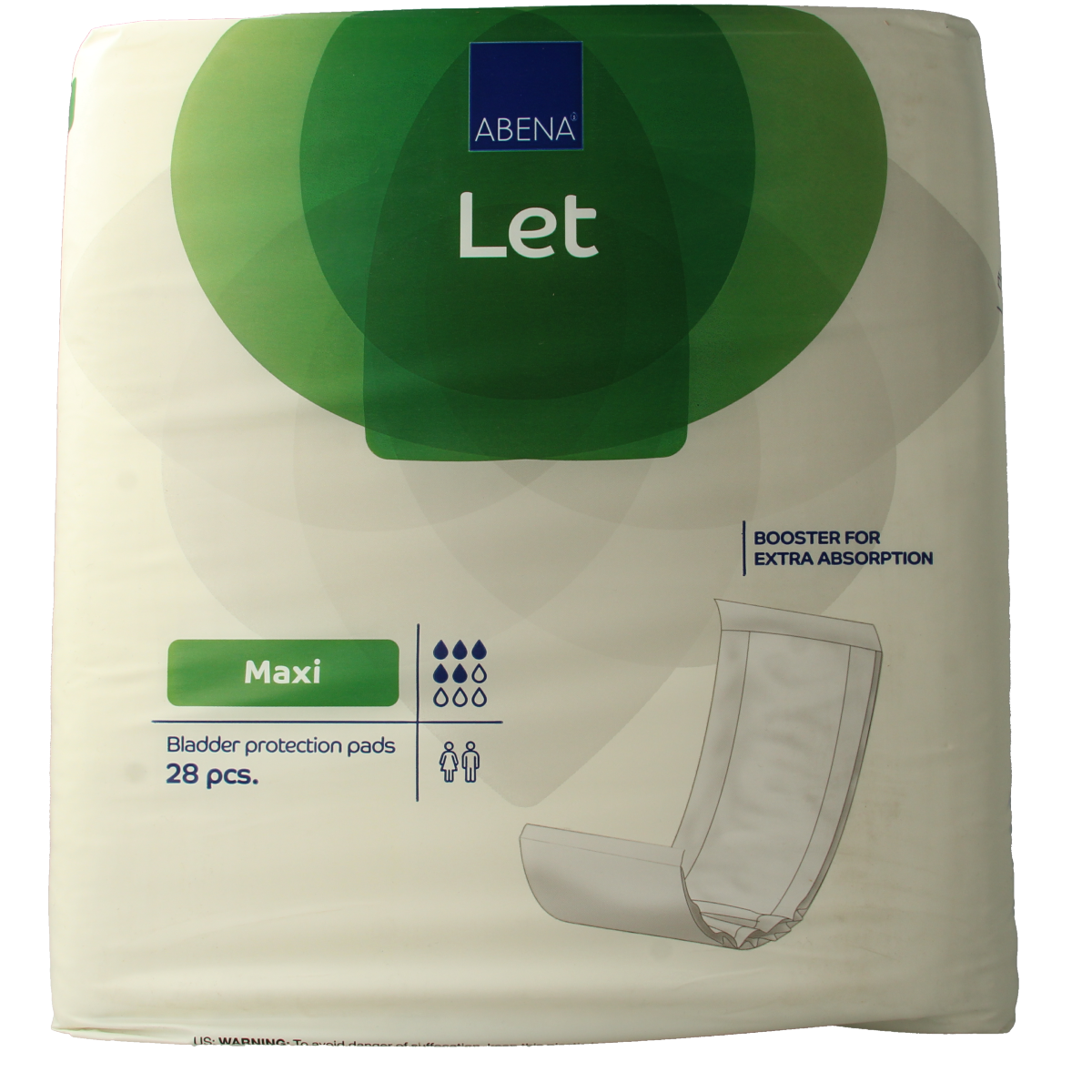 Abena Abena Let Maxi incontinence pads, 28 packs, with individually wrapped maxi pads for discreet protection.